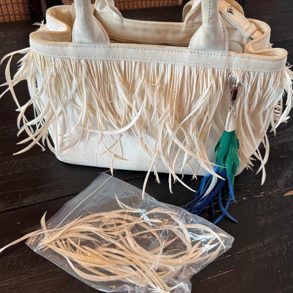 Prada Canapa Fringe with Plume White 2-Way Crossbody Bag - Picture 8 of 8
